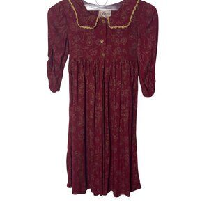 Vintage Jazz Girls Red Floral Prairie Dress Size 7 Holiday Festive Church